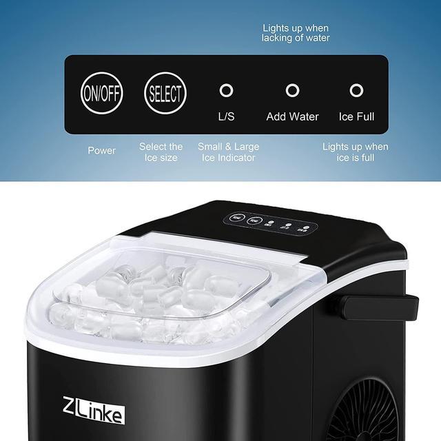 Countertop Ice Maker Machine 6 Mins 9 Bullet Ice, 26.5lbs/24Hrs, Portable,  Self-Cleaning, Ice Scoop, and Basket (Black)