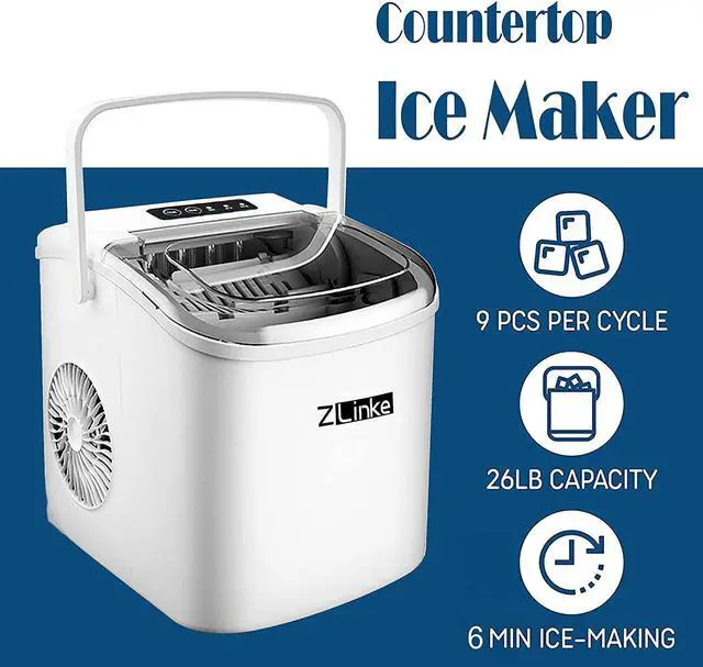 Alt view image 5 of 6 - Countertop Ice Maker, Ice Maker Machine 6 Mins 9 Bullet Ice, 26.5lbs/24Hrs, Portable Ice Maker Machine with Self-Cleaning, Ice Scoop, and Basket (Black)