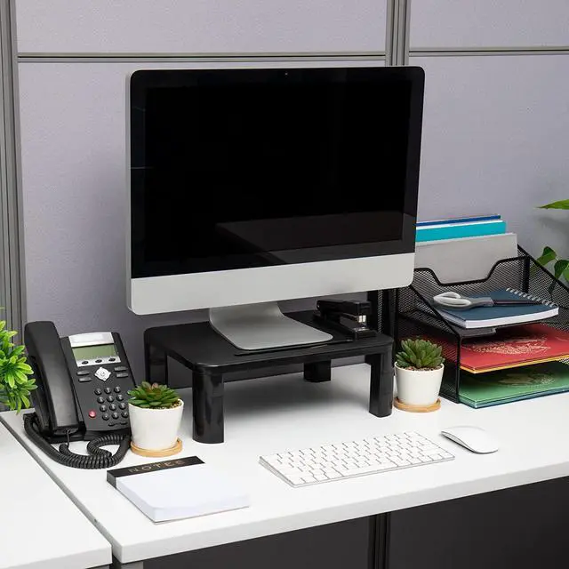 Alt view image 2 of 7 - Mind Reader Monitor Stand, Height Adjustable, Laptop, Computer, Riser, Office, 15"L x 9.5"W x 4.25"H, Set of 2, Black