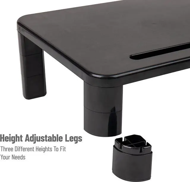 Alt view image 4 of 7 - Mind Reader Monitor Stand, Height Adjustable, Laptop, Computer, Riser, Office, 15"L x 9.5"W x 4.25"H, Set of 2, Black