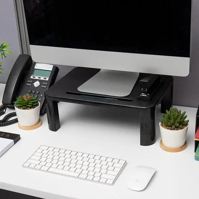Alt view image 6 of 7 - Mind Reader Monitor Stand, Height Adjustable, Laptop, Computer, Riser, Office, 15"L x 9.5"W x 4.25"H, Set of 2, Black