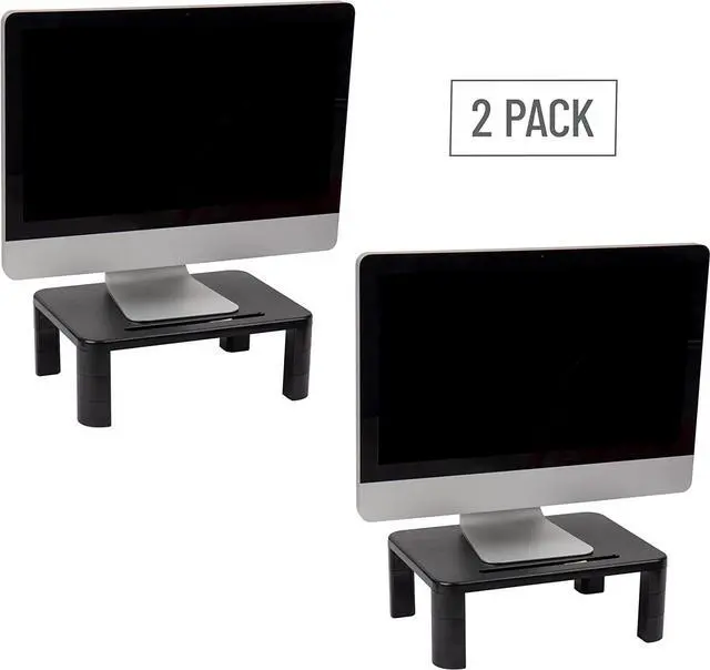 Alt view image 7 of 7 - Mind Reader Monitor Stand, Height Adjustable, Laptop, Computer, Riser, Office, 15"L x 9.5"W x 4.25"H, Set of 2, Black