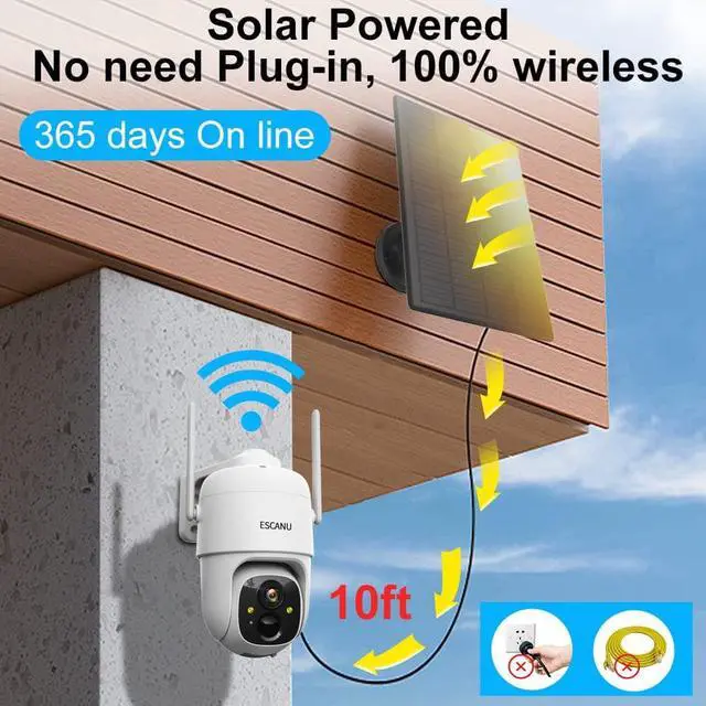 Alt view image 2 of 7 - Wireless Solar Outdoor Security PTZ AI Motion Detection Audio WiFi Camera,Home Security,Spotlight Colorful Night Vision,360 View,IP65 Waterproof,PIR Alarm,Rechargeable Battery,2-Way Speak,SD /Cloud