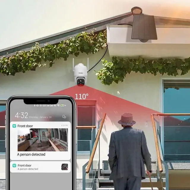 Alt view image 3 of 7 - Wireless Solar Outdoor Security PTZ AI Motion Detection Audio WiFi Camera,Home Security,Spotlight Colorful Night Vision,360 View,IP65 Waterproof,PIR Alarm,Rechargeable Battery,2-Way Speak,SD /Cloud