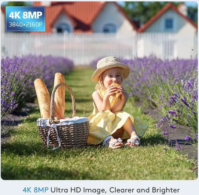 Alt view image 2 of 7 - Ctronics 4K 8MP Security Camera Outdoor, 2.4/5Ghz WiFi Surveillance IP Camera Outdoor with Smart Human/Vehicle Detection, Auto Tracking, 65ft Color Night Vision, Two Way Audio,Plug in,IP66