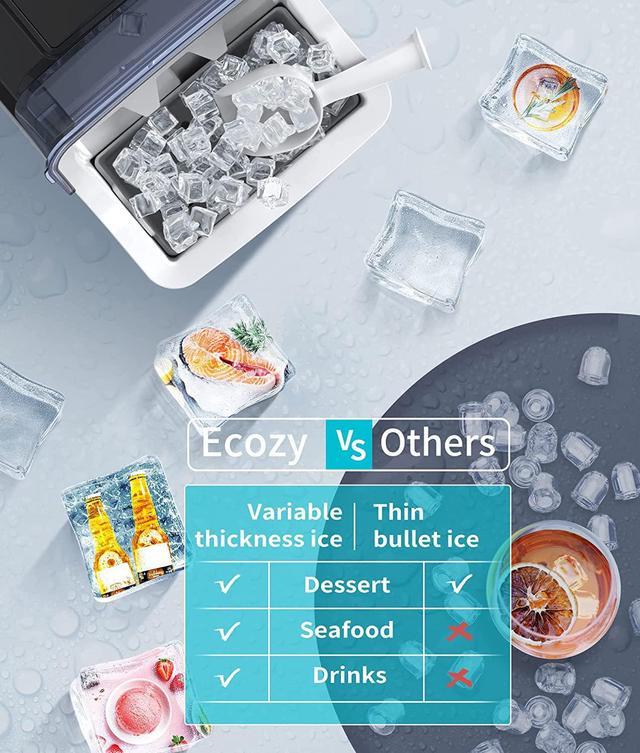 ecozy Ice Maker Countertop, 44lbs Per Day, 24 Cubes Ready in 13 Mins,  Self-Cleaning Portable Ice Maker Machine with Ice Bags/Ice Scoop/Ice Basket  for Home Office Bar Party, Stainless Steel : 