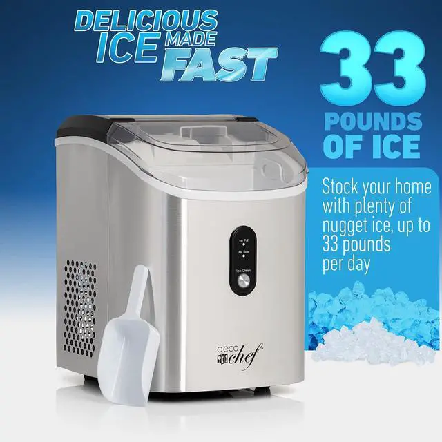 Alt view image 3 of 7 - Deco Chef 33LB Per Day Countertop Ice Maker, 1-Click Automatic Operation, Self-Cleaning, Chewable Soft Nugget Ice, Stainless Steel