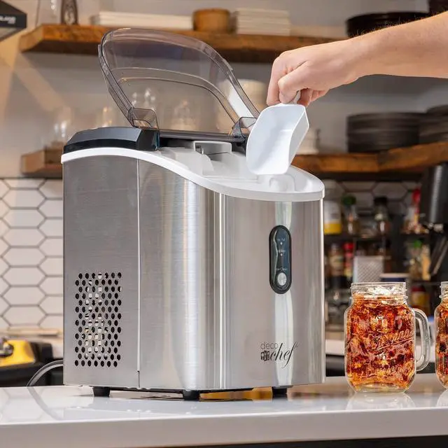 Alt view image 7 of 7 - Deco Chef 33LB Per Day Countertop Ice Maker, 1-Click Automatic Operation, Self-Cleaning, Chewable Soft Nugget Ice, Stainless Steel