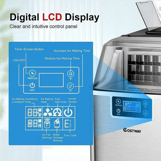 Alt view image 3 of 7 - COSTWAY Countertop Ice Maker, 40LBS/24H Portable Compact Ice Machine with Top Inlet Hole, Auto Self-Cleaning Function, 24 pcs Ice Cube in 15 Mins, Ice Scoop and Basket Perfect for Home, Party, Office