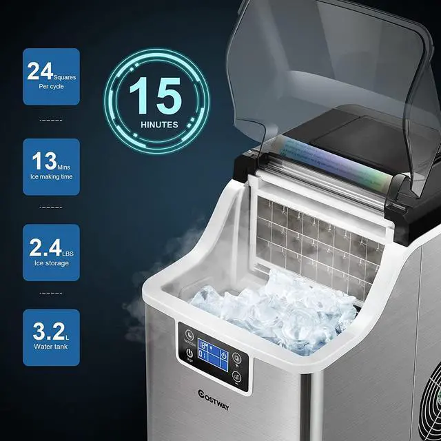 Alt view image 5 of 7 - COSTWAY Countertop Ice Maker, 40LBS/24H Portable Compact Ice Machine with Top Inlet Hole, Auto Self-Cleaning Function, 24 pcs Ice Cube in 15 Mins, Ice Scoop and Basket Perfect for Home, Party, Office
