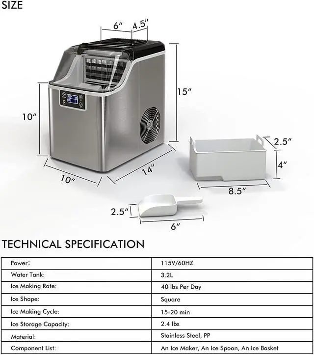 Alt view image 6 of 7 - COSTWAY Countertop Ice Maker, 40LBS/24H Portable Compact Ice Machine with Top Inlet Hole, Auto Self-Cleaning Function, 24 pcs Ice Cube in 15 Mins, Ice Scoop and Basket Perfect for Home, Party, Office