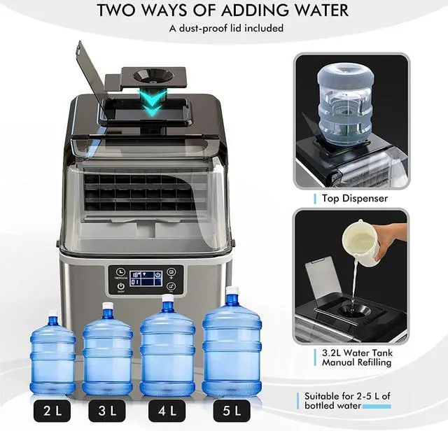Alt view image 4 of 7 - COSTWAY Countertop Ice Maker, 40LBS/24H Portable Compact Ice Machine with Top Inlet Hole, Auto Self-Cleaning Function, 24 pcs Ice Cube in 15 Mins, Ice Scoop and Basket Perfect for Home, Party, Office