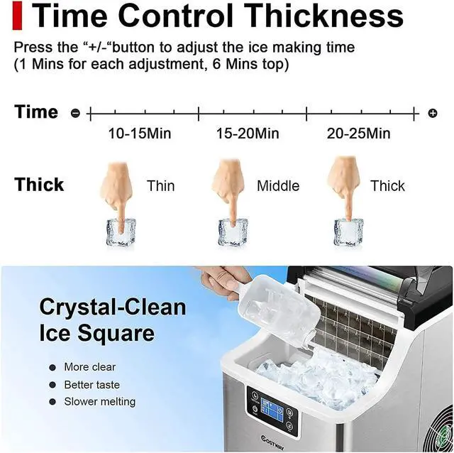 Alt view image 7 of 7 - COSTWAY Countertop Ice Maker, 40LBS/24H Portable Compact Ice Machine with Top Inlet Hole, Auto Self-Cleaning Function, 24 pcs Ice Cube in 15 Mins, Ice Scoop and Basket Perfect for Home, Party, Office