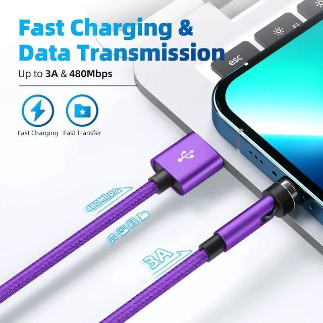 Alt view image 3 of 7 - 540° Rotation Magnetic Charging Cable 3 in 1 Magnetic Phone Charger [4-Pack, 3ft/3ft/6ft/10ft] 3A Fast Charging Cable & Data Transfer USB Magnet Charger Cable for i-P/Micro USB/Type C Device-Purple