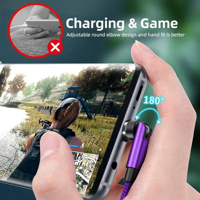 Alt view image 5 of 7 - 540° Rotation Magnetic Charging Cable 3 in 1 Magnetic Phone Charger [4-Pack, 3ft/3ft/6ft/10ft] 3A Fast Charging Cable & Data Transfer USB Magnet Charger Cable for i-P/Micro USB/Type C Device-Purple