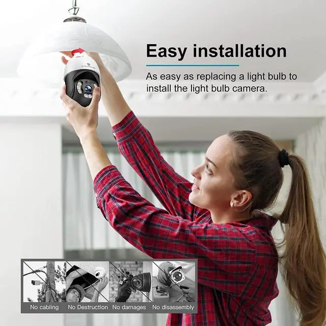 Alt view image 2 of 7 - Light Bulb Security Camera Outdoor Waterproof 2K, SYMYNELEC 2.4GHz Wireless WiFi Light Socket Security Camera, 4MP Smart Cam with Color Night Vision Human Motion Detection IP65 Works with Alexa Google