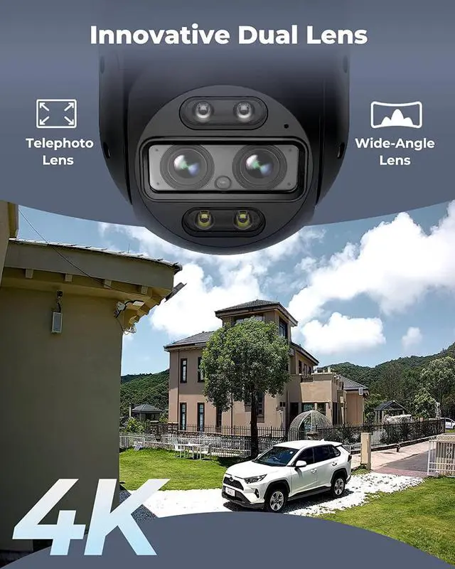 Alt view image 2 of 7 - REOLINK 4K Wired WiFi Outdoor Camera, 8MP Dual Lens Security Camera, 360 PTZ Camera Auto Tracking, 2.4/5GHz Wi-Fi Smart Person/Vehicle Detection, 6X Hybrid Zoom, Color Night Vision, TrackMix WiFi