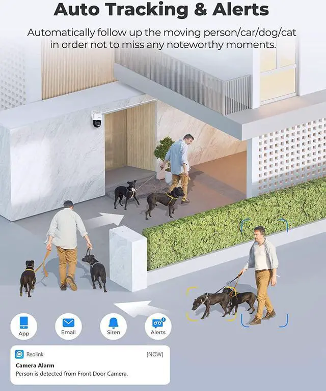 Alt view image 3 of 7 - 4K Wired WiFi Outdoor Security Camera, 8MP Dual Lens, 360 PTZ Camera, Auto Tracking, 2.4/5GHz Wi-Fi Smart Person/Vehicle/Animal Detection, 6X Hybrid Zoom, Color Night Vision, TrackMix WiFi