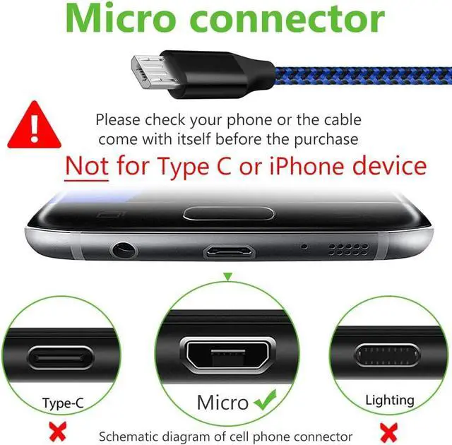 Alt view image 2 of 7 - Micro USB Cable 3Pack 10FT Android Charger Cable Long Nylon Braided Sync and Fast Charging Cord Compatible with  Galaxy S7 S6 Edge Android Smartphones Tablets and More