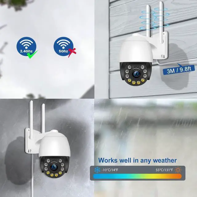 Alt view image 2 of 6 - Security Camera Outdoor Wired with Night Vision Color, 360 WiFi Cameras for Home Security, Waterproof Video Surveillance Cameras, Motion Detection, Auto Tracking & Alarm, Fee Phone App and PC Software