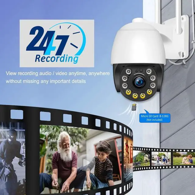 Alt view image 3 of 6 - Security Camera Outdoor Wired with Night Vision Color, 360 WiFi Cameras for Home Security, Waterproof Video Surveillance Cameras, Motion Detection, Auto Tracking & Alarm, Fee Phone App and PC Software