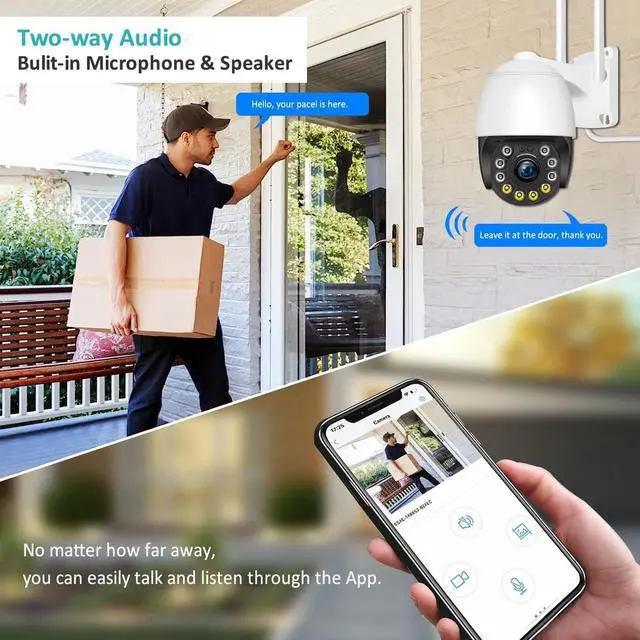 Alt view image 5 of 6 - Security Camera Outdoor Wired with Night Vision Color, 360 WiFi Cameras for Home Security, Waterproof Video Surveillance Cameras, Motion Detection, Auto Tracking & Alarm, Fee Phone App and PC Software