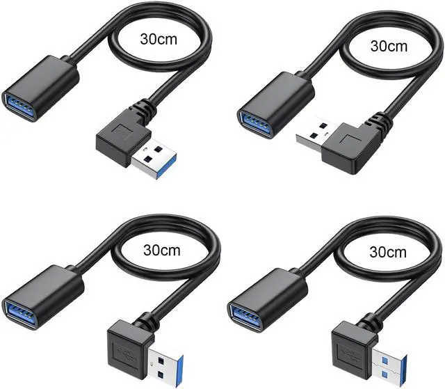 Alt view image 6 of 6 - 90 Degree USB 3.0 Extension Cable (4 Pack) Vertical Up and Down Angle Horizontal Left and Right Angle USB Male to Female Extender Cord (Black 30CM)
