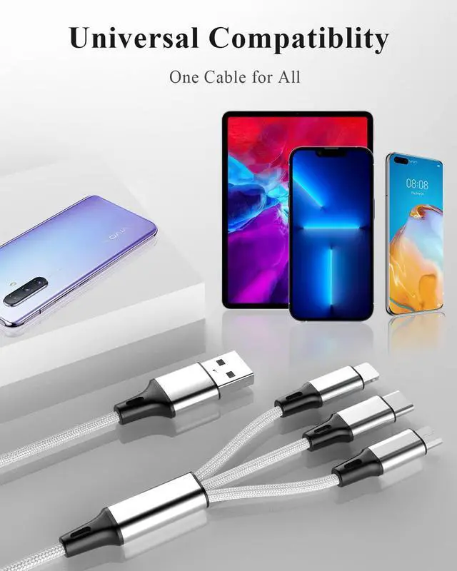Alt view image 7 of 7 - Multi Charging Cable (3Pack 1FT) Short Multi USB Charger Cable Aluminum Braided 3 in 1 Universal Multiple Charging Cord with Type-C/Micro USB Connectors for Cell Phones Tablets (Charging Only)