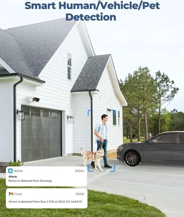 Alt view image 4 of 7 - 4K PoE Security Camera System, Home Outdoor IP Camera in 180 Degree Viewing Angle, Human/Vehicle/Pet Detection, Color Night Vision, Two Way Talk, Up to 256GB microSD Card, Duo 2 PoE