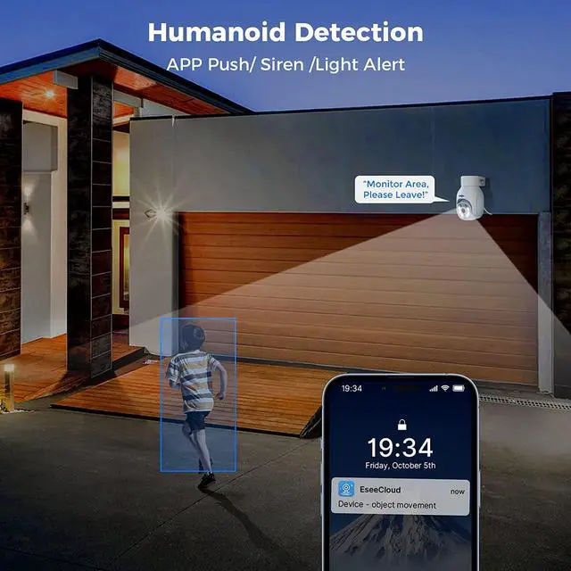Alt view image 4 of 7 - Hiseeu Wireless Security Camera Outdoor, 2.4G/5G 3MP WiFi Camera, Color Night Vision, Auto Tracking, Pan/Tilt, 360° View, Motion Detection, Two-Way Audio, IP66, Work with Alexa, No Monthly Fee