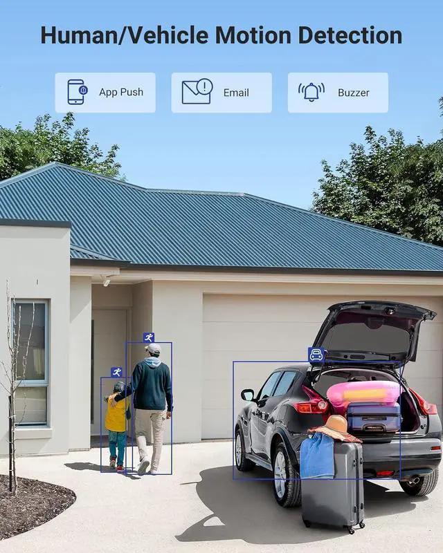Alt view image 2 of 7 - 8CH H.265+ 3K Lite Surveillance Security Camera System with AI Human/Vehicle Detection, 4 x 1920TVL 2MP Wired CCTV IP66 Cameras for Indoor Outdoor Use, Remote Access, 1TB Hard Drive Included