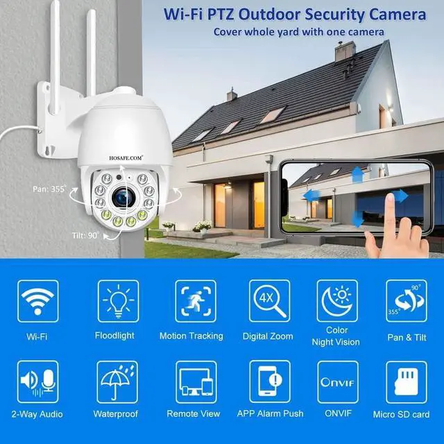 Alt view image 2 of 6 - Cameras for Home Security Outdoor WiFi, Plug-in 24/7 Video Surveillance System, Spotlight Color Night Vision, Human Motion Detection, PTZ Auto Tracking, Two Way Talk, Waterproof