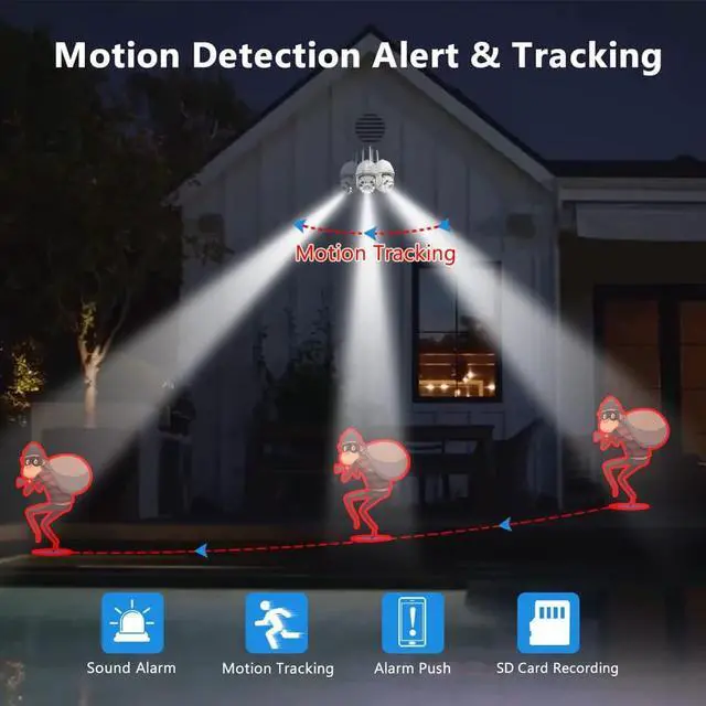 Alt view image 5 of 6 - Cameras for Home Security Outdoor WiFi, Plug-in 24/7 Video Surveillance System, Spotlight Color Night Vision, Human Motion Detection, PTZ Auto Tracking, Two Way Talk, Waterproof