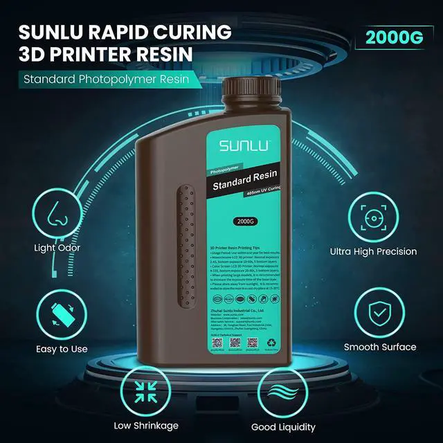 Alt view image 2 of 7 - SUNLU 3D Printer Resin, 2000g Standard Photopolymer 405nm UV Curing Resin for 4K/8K LCD/DLP/SLA Resin 3D Printer, 3D Printing Liquid Fast Curing Resin, High Precision, Low Shrinkage, 2KG, Clear Blue