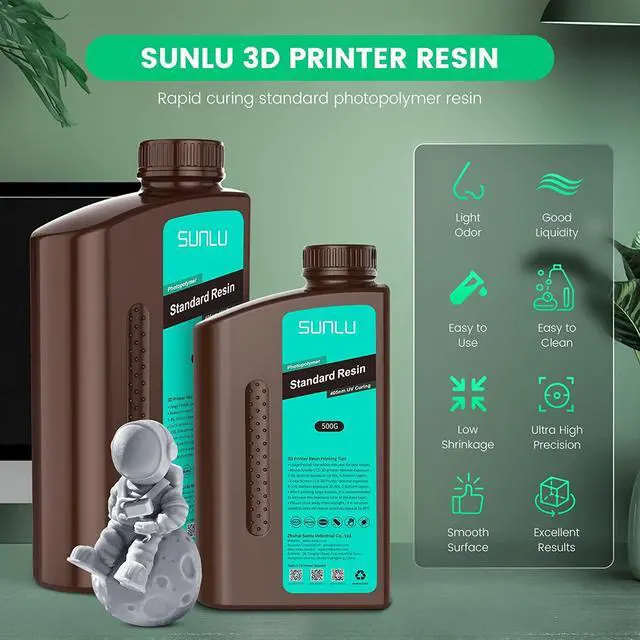 Alt view image 2 of 7 - SUNLU 3D Printer Resin 1kg, Fast Curing Standard 3D Resin for LCD DLP SLA Resin 3D Printers, 395 to 405nm UV Curing 3D Printing Liquid Photopolymer Resin, Low Shrinkage, High Precision, 1000g, White