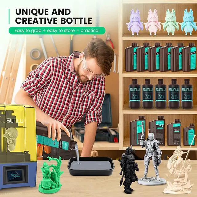 Alt view image 4 of 7 - SUNLU 3D Printer Resin 1kg, Fast Curing Standard 3D Resin for LCD DLP SLA Resin 3D Printers, 395 to 405nm UV Curing 3D Printing Liquid Photopolymer Resin, Low Shrinkage, High Precision, 1000g, White