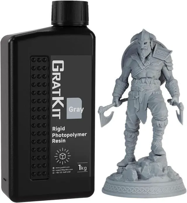 Main image of GratKit 8K 10K Rigid Resin, 3D Printer 405nm UV-Curing Photopolymer Resin, Low Odor 3D Printing Resin - 1000gGray