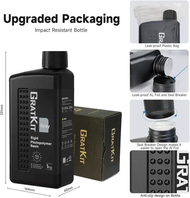 Alt view image 6 of 7 - GratKit 8K 10K Rigid Resin, 3D Printer 405nm UV-Curing Photopolymer Resin, Low Odor 3D Printing Resin - 1000gGray