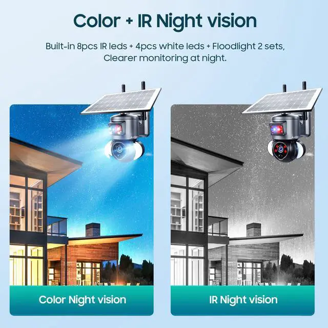 Alt view image 4 of 7 - Solar Security Cameras Wireless Outdoor,Remote 2K WiFi 360° View Wireless Solar Powered Cameras for Home, PIR Motion Sensor Floodlight with Siren Color Night Vision