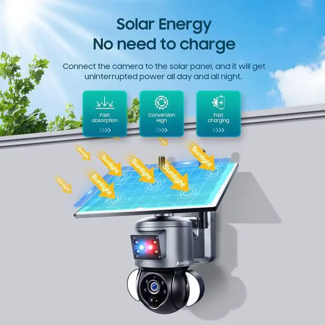Alt view image 5 of 7 - Solar Security Cameras Wireless Outdoor,Remote 2K WiFi 360° View Wireless Solar Powered Cameras for Home, PIR Motion Sensor Floodlight with Siren Color Night Vision