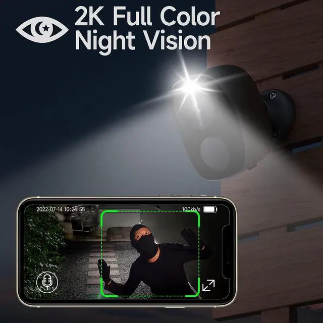 Alt view image 2 of 6 - Security Cameras Wireless Outdoor, 2K Battery Powered Camera for Home Security with IP65, SD/ Free Cloud Storage, No Monthly Fee, AI Motion Detection, Color Night Vision, 2-Way Audio (BW4-G-1Pack)