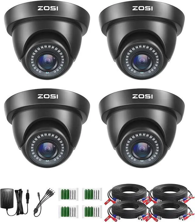 Main image of ZOSI 4 Pack 1080p 2MP HD-TVI Home Security Camera Outdoor Indoor 1920TVL, Weatherproof Surveillance CCTV Black Dome Camera, 80ft Night Vision, 24PCS LEDs, 90°View Angle