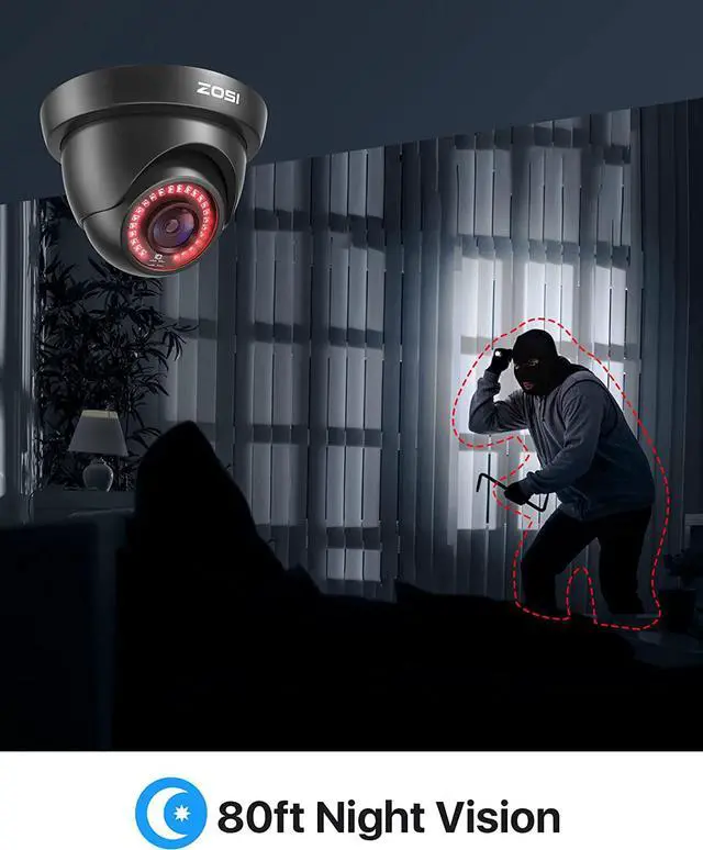 Alt view image 5 of 7 - ZOSI 4 Pack 1080p 2MP HD-TVI Home Security Camera Outdoor Indoor 1920TVL, Weatherproof Surveillance CCTV Black Dome Camera, 80ft Night Vision, 24PCS LEDs, 90°View Angle