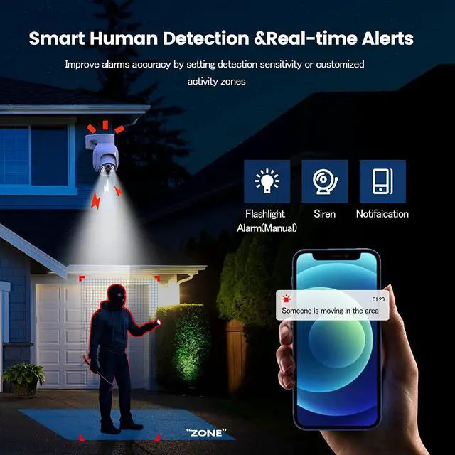 Alt view image 4 of 7 - Gadpiparty Camcamp Security Cameras Outdoor Wireless, Battery Powered, 2 Cam-Kit, 2K QHD Home Security Cameras System with Pan Tilt View, Spotlight Camera, AI Human Detection, Easy Setup, 5G & 2,4G W