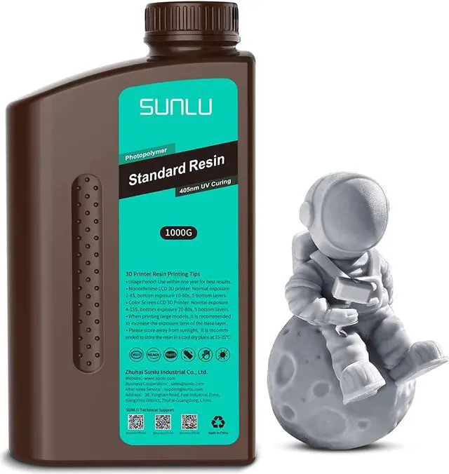 Main image of SUNLU 3D Printer Resin, 1kg Fast Curing Standard 3D Resin for LCD DLP SLA Resin 3D Printers, 395-405nm UV Light Curing 3D Printing Liquid Photopolymer Resin, Low Shrinkage, High Precision, 1000g, Grey