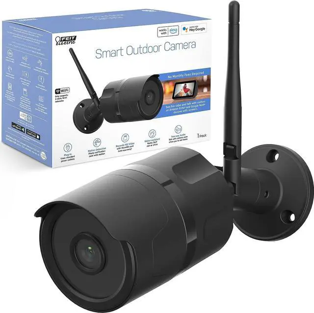 Alt view image 2 of 7 - Feit Electric Outdoor Camera, 2.4GHz WiFi Security Camera Works with Alexa and Google Assistant, 1080p HD Video Camera Motion Detection, Night Vision, 2-Way Audio, No Hidden Fees, CAM/WM/WiFi