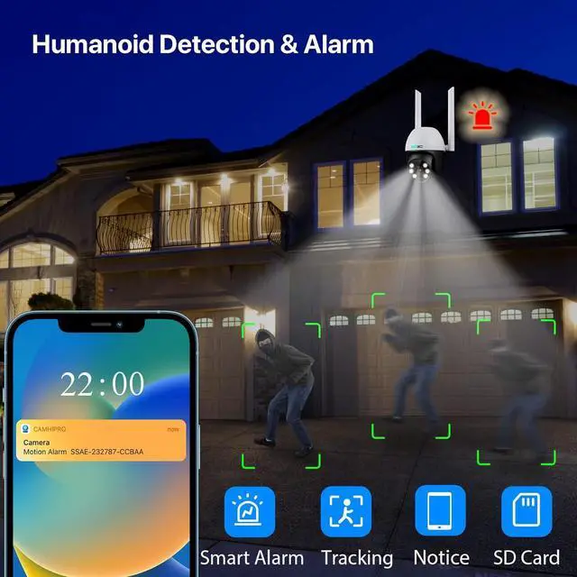 Alt view image 3 of 7 - SV3C PTZ Security Camera Outdoor, Pan Tilt Dome WiFi IP Camera with Auto Tracking, 1080P Color Night Vision, 2-Way Audio, Humanoid Detection, Waterproof, 24/7 Recording, SD Card Storage, Remote Access