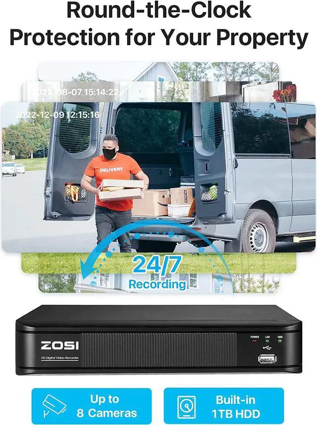 Alt view image 7 of 7 - Gadpiparty ZOSI 1080P H.265+ Home Security Camera System, 5MP Lite 8 Channel Surveillance DVR, 8 x 1080p Weatherproof CCTV Dome Camera Outdoor Indoor, Night Vision, Remote Access, 90° View Angle, 1TB