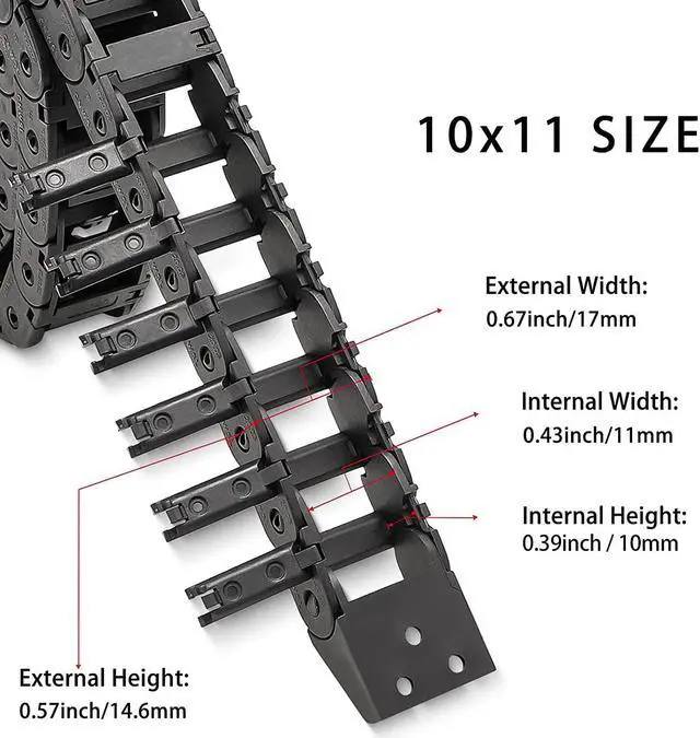 Alt view image 2 of 7 - 39.3 inch Carrier Drag Chain Cable Wire R18 10x11mm (Inn H x W) Plastic Black Open Type for CNC Router Mill and 3D Printer,Wire Carrier Cable with 1 Pair Connectors,1pc Screwdriver,9 Screws