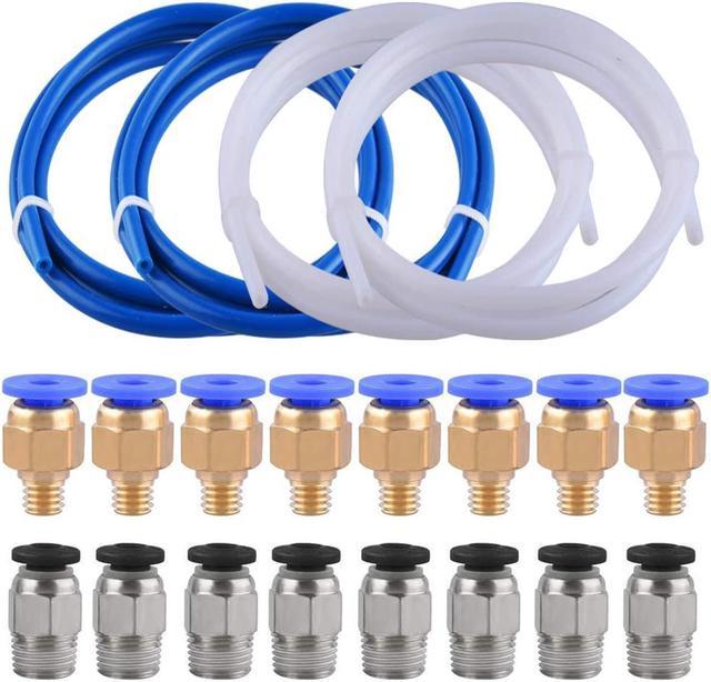 SIQUK 4 Pieces Teflon Tube PTFE Tubing(1 Meter) with 8 Pieces PC4-M6  Fittings and 8 Pieces PC4-M10 Male Straight Pneumatic PTFE Tube Push  Fitting Connector for 3D Printer 1.75mm Filament 